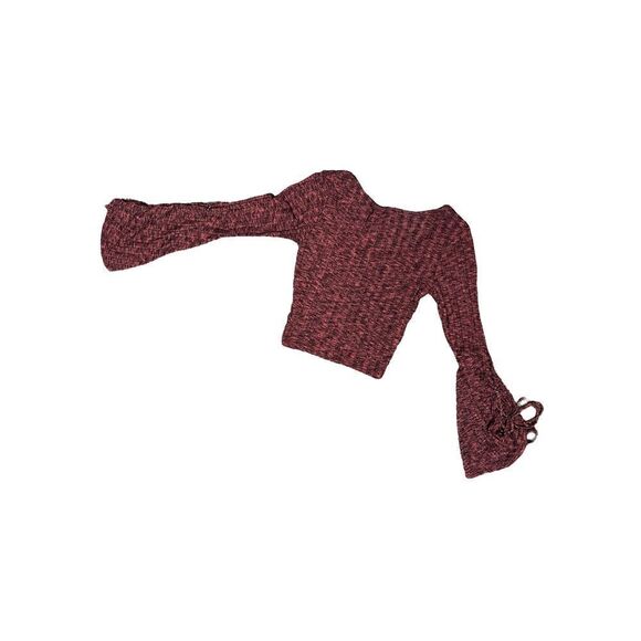 Fashion NOVA FLARE TIE SLEEVE‎ CROPPED SWEATER RED BLACK MARLED KNIT - Picture 3 of 4